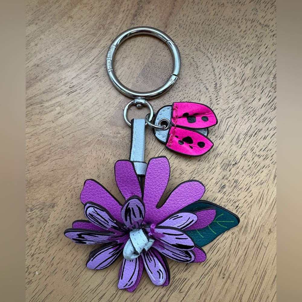 Vera Bradley Lavender Meadow Purple Flower Lady Bug Bag Charm Keychain